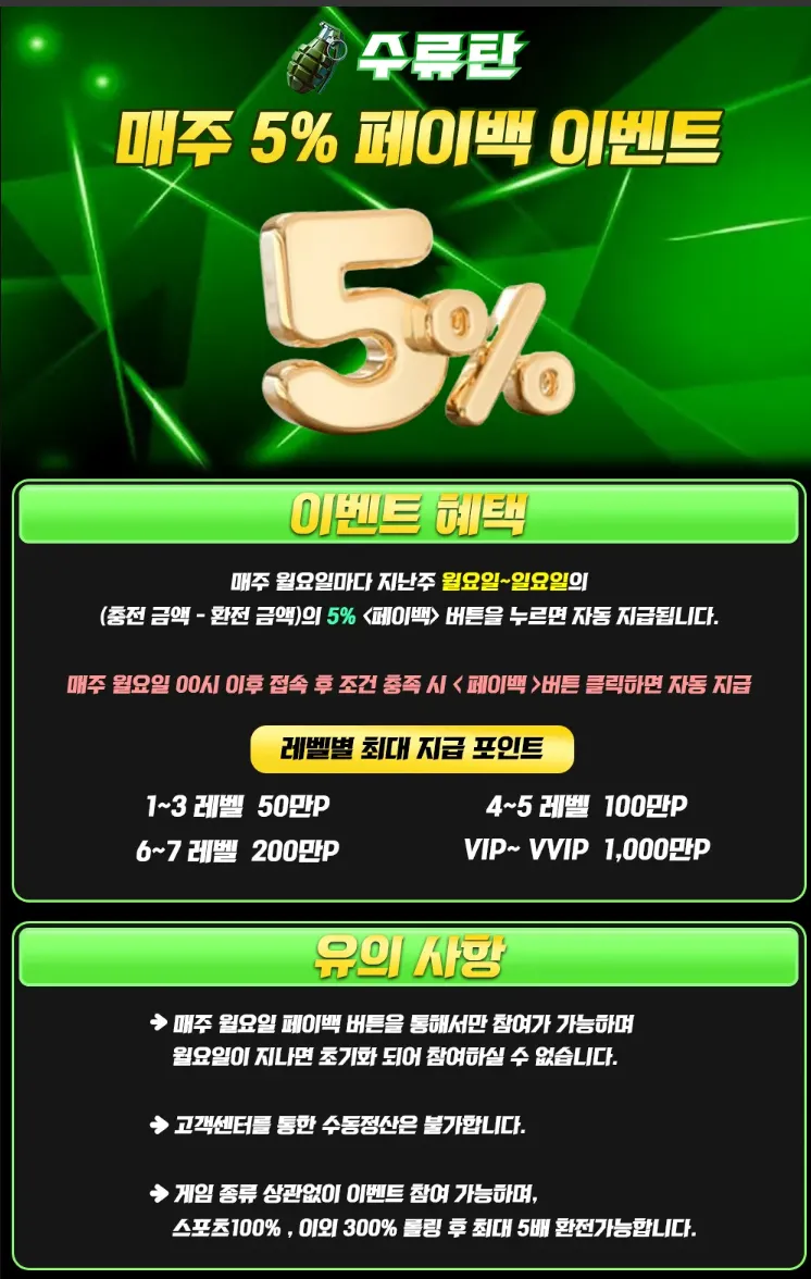 ♡EVENT♡매주 5% 페이백 이벤트